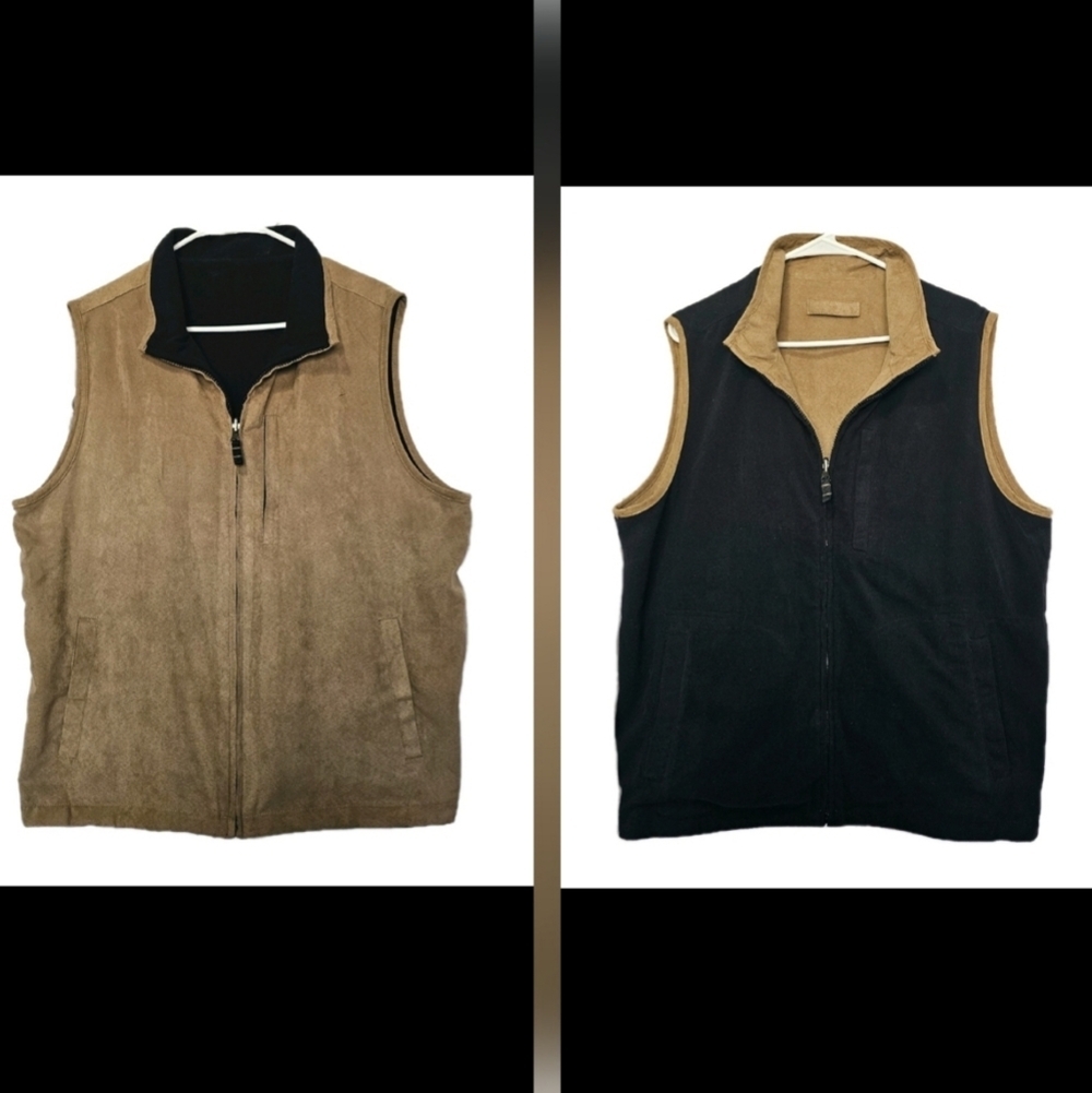 Weatherproof Vintage Men's Reversible Black Brown Large Casual Outdoor Vest